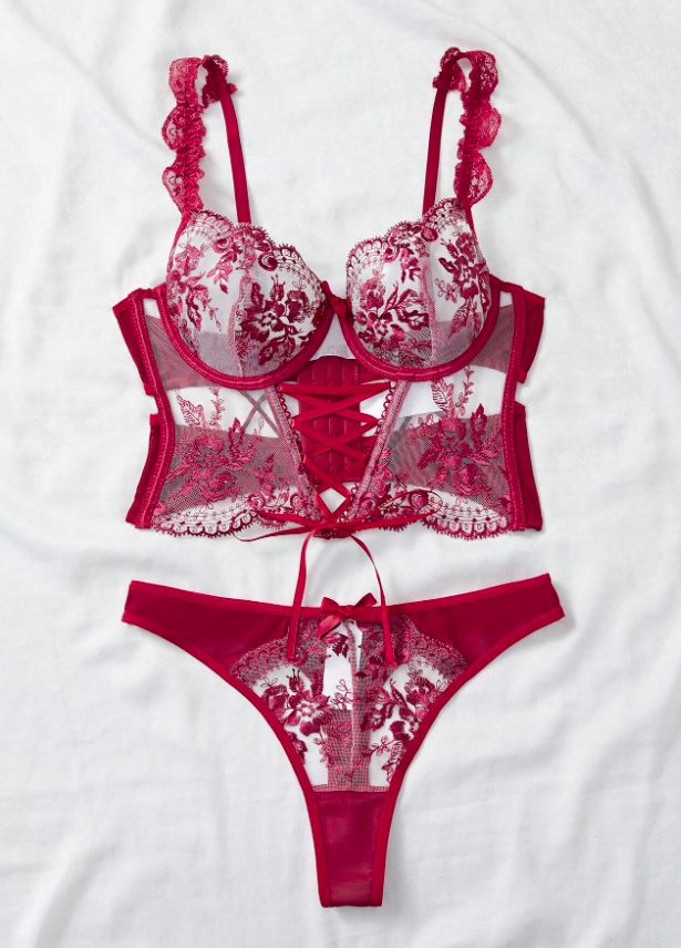 Set 2PCS Rojo Encaje