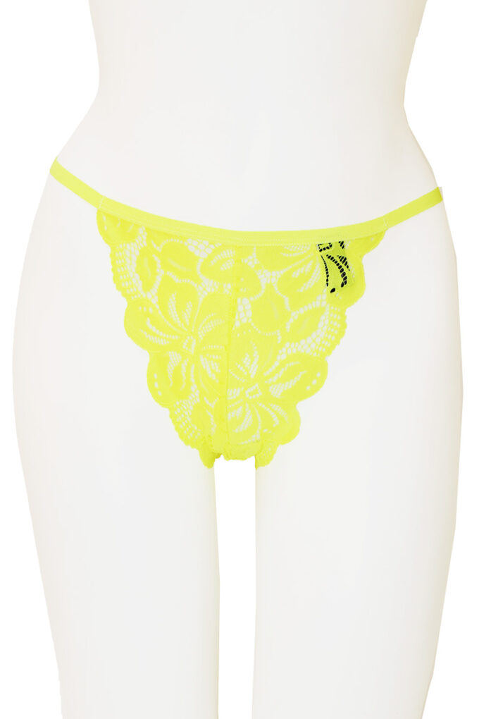 Tanga de Hilo con Encaje Amarillo Neón