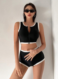 Bikini Negro 2PCS Tiro Alto